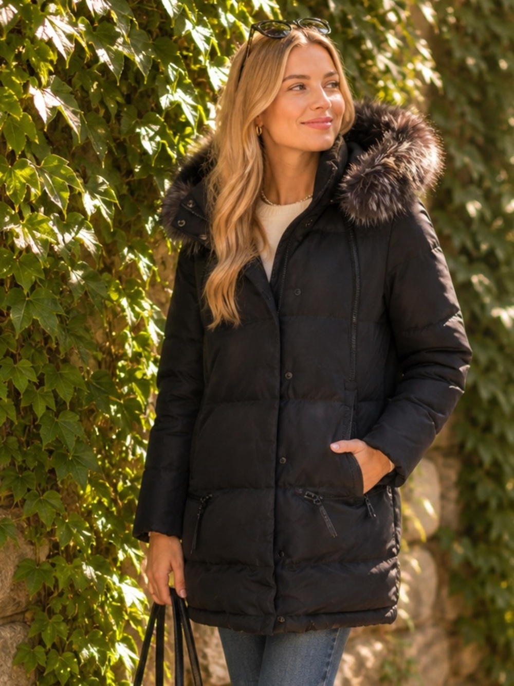 DEREK LAM 10 CROSBY Black Designer Cozy Duck Down and Fox Fur Parka, XS